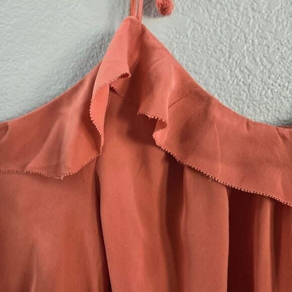 JOIE 100% Silk Cold Shoulder Top Womens Small S Orange Tie Strap Boho Peasant - Picture 7 of 9